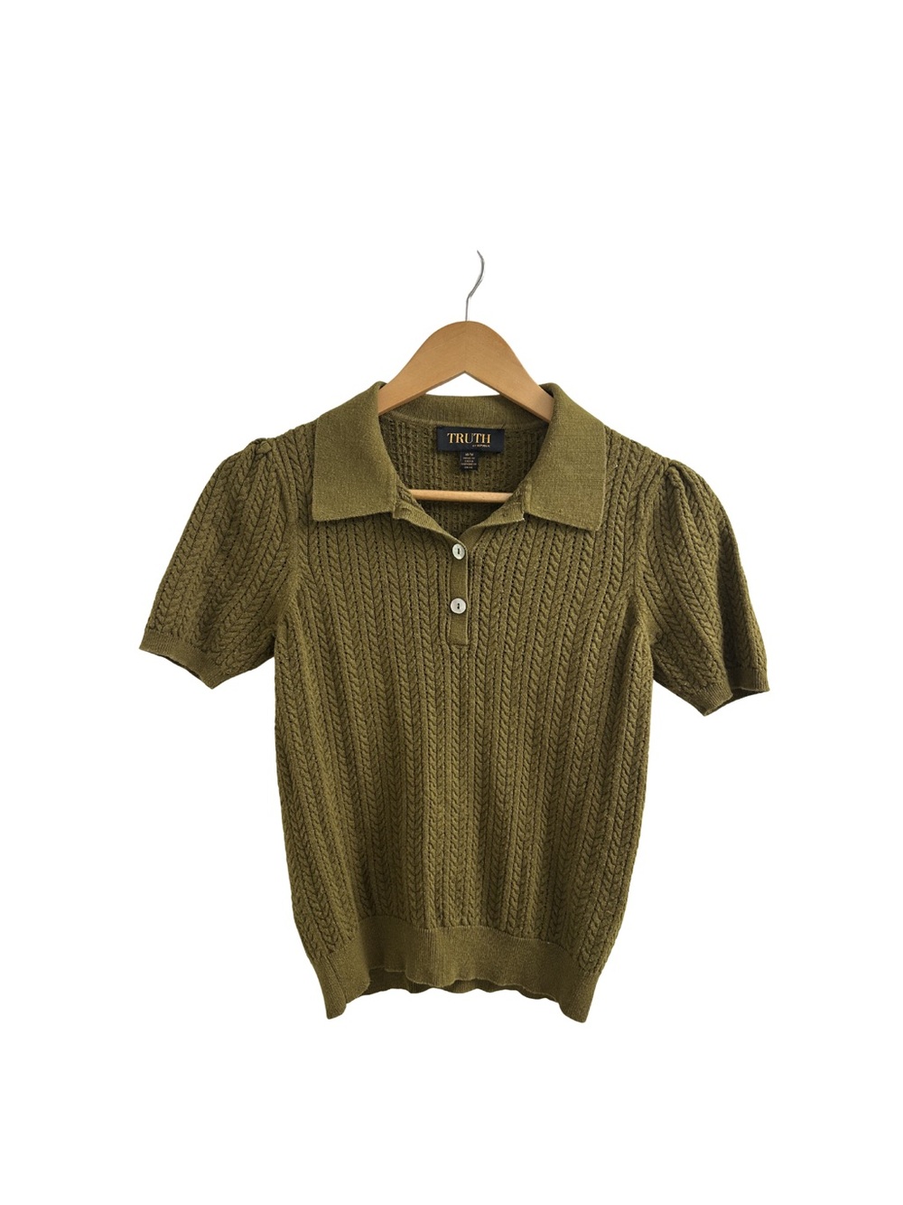 Truth Olive Cable-Knit Polo Top
